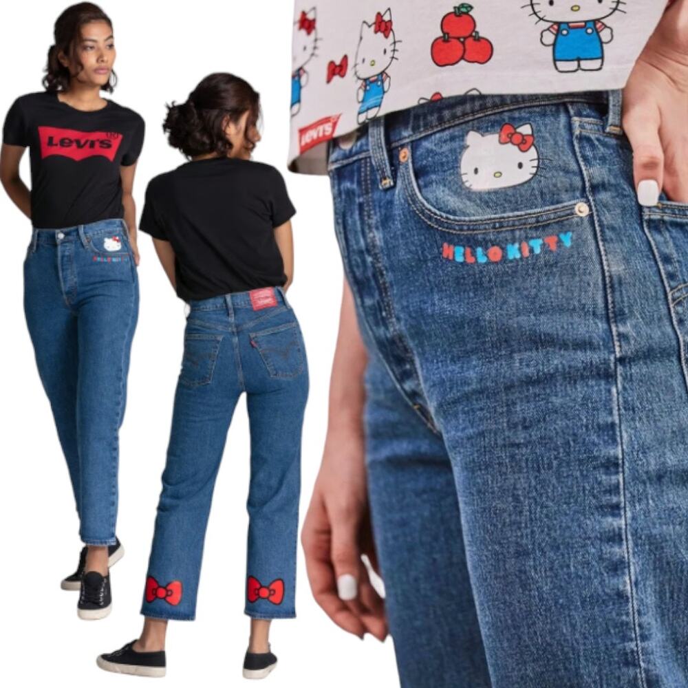 Levi’s x Hello Kitty Ribcage Straight Ankle Jean Button Fly Denim Blue 28
